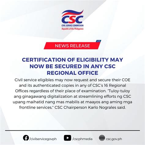 csc certificate of eligibility online appointment|Certification of Eligibility may now be secured in any CSC Regional Office.